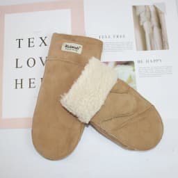 New Winter Warm Women's Sheepskin Gloves Thickened Wool Lined Solid Finger Leather Gloves