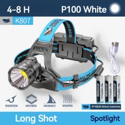 Smilling Shark K808 Super Bright Headlight LED P100 8000LM Headlamp Rechargeable Zoomable Head Flashlight for Camping Hiking