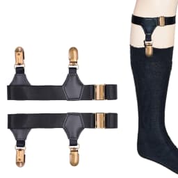 2pcs Men's Black Sock Garters Belt Adjustable Elastic Sock Suspenders Braces Holders Non-slip Duck-Mouth Clips Hold Up