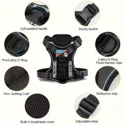Reflective Dog Vest Harness with 5 PCS Patches Service Dog Harness Adjustable Soft Oxford Pet Harness