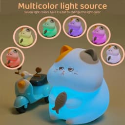 Cute Cat Silicone Night Light with 3 Brightness Levels, 6 Color Changing Modes, 30-Min Auto Off & Tap Control, Soft Bedside Lamp