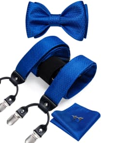 Adjustable Slive Paisley Suspender Self-tie Bowtie Pocket Square Cufflinks Set Luxury 6 Clips Mental Elastic Classic straps