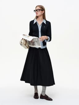 DUSHU 2025 Spring New High Waist 3D Pleated Skirt with Side Tie Layered Ruffle Midi Skirt Fashion Casual Bodycon Pencil Skirt