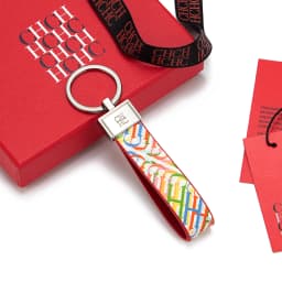 CH Monogram Print Leather Keychain Two Tone Red Edge Car Key Holder Unisex Fashion Bag Charm Luxury Accessory Pendant Keyring
