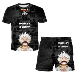 2026 Boys' One Piece 3D T-shirt Set, Super Cool Luffy Zoro Summer Top + Shorts, Children's Short-Sleeve Birthday Gift for Boys