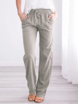 Spring and summer new solid color cotton and linen drawstring loose casual wide leg pants