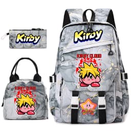 Kirby Cartoon Print Student Backpack Set for Girls with Lunch Bag and Pencil Case School Bookbag Lightweight Daypack