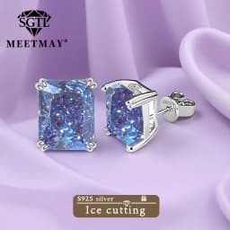 Bocarman Ice Cut Zircon Stud Earrings S925 Silver Paraiba Tanzanite Blue Mint Green Rectangular Multicolor Women Fine Jewelry
