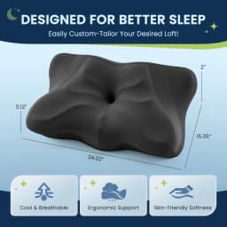 JHK Ergonomic Queen Size Cervical Contour Pillows For Neck 1 Pack Pain Relief Memory Foam Bed Pillow with Cooling Pillowcase
