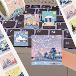 Van Gogh - Style World Landmark Stickers, 500 Pcs/Roll, 14 Iconic Patterns, Perfect for Scrapbooking & DIY Crafts
