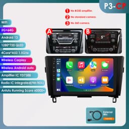 Hizpo 2Din Android 13 for Nissan Rogue X-Trail X Trail 3 T32 2013 - 2017 Qashqai 2 J11 Car Radio Multimedia GPS Carplay Auto DSP
