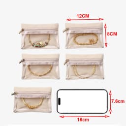 6pcs Mini Zipper Velvet Pouch Set with Plastic Visibility Transparent Window Portable Jewelry Organizers Travel Storage Bags