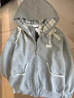 Korean Style Gray Lace Patchwork Hoodies Women Cute Bow Long Sleeve Sweatshirt Japan Sweet Loose Long Sleeve Female Outwear