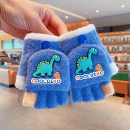 2-in-1 Flip Convertible Mittens Thick Fleece Lined Soft Fuzzy Plush Cute Snap Flip-Top Color Block Windproof Warm Gloves Boys