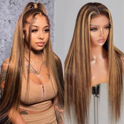 Highlight Ombre 13x6 Lace Front Wig Human Hair 28 Inch Body Wave Honey Blonde Glueless Transparent Lace Frontal Wigs for Women