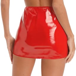 Womens PU Leather Front Zipper Mini Skirt Side Sheer Mesh Patchwork High Waist Bodycon Micro Skirt Wet Look Club Party Miniskirt