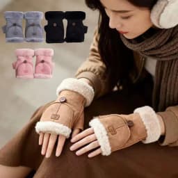 Thicken Flip Cover Suede Gloves Warm Velvet Touch Screen Wool Lining Half Finger Gloves Winter Outdoor Writing Student Gloves