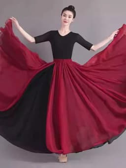 Double Layer Contrast Color Modern Dance Skirt Large Swing Half Body Skirt Performance Costume for Art Students Chiffon Material