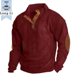 Men's Corduroy Solid Color Splicing Long Sleeve Shirt Pullover Retro Casual Large Size Men's Jacket Men's