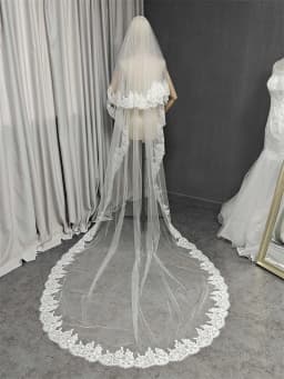 Customized 2 Layers Wedding Veil with Eyelash Lace, 1.5m/2m/2.5m/3m Bridal Veil with Blusher, 2T Eyelash Lace Veil