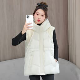 A-word Vest Down Cotton Padded Jackets Short Waistcoat Mid-Length Slim Hooded Autumn Winter Jackets Solid Women's Coats Trend