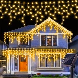 Outdoor Solar Icicle Lights Cool White Christmas Light with 8 LIghting Modes for Eves House Roof Holiday Wedding Decorations