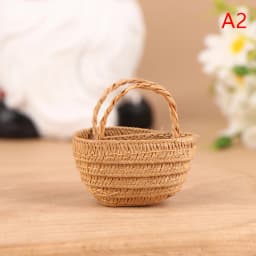 1/12 Dollhouse Woven Bread Basket Shopping Basket Straw Handbags Dollhouse Weaving Beach Bag For Dolls Miniature Decoration