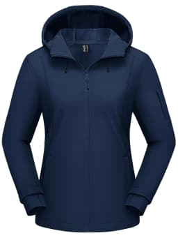 TACVASEN Womens Fleece Lined Softshell Jacket Waterproof Hiking Coat with Hood Thumbholes Lightweight Windproof Full Zip Jacket