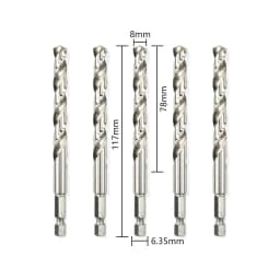5Pcs HSS High Speed Steel Twist Drill Bit 1/4 Hex Shank Replacement Hexagonal Handle Steel Power Tool 3/4/5/6/8/10mm