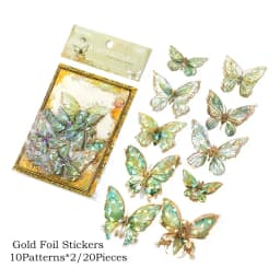 20pcs/pack Stickers Ice Crystal Laser Butterfly Laser Gold DIY Decorative Scrapbooking Material Collage Sticker Journal