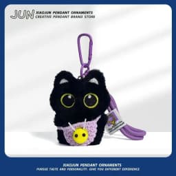 Practical Plush Black Cat Car Keychain Kitten Cartoon Backpack Decoration Toy