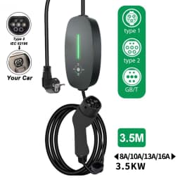 Teschev Portable EV Charger Type2 IEC 62196 Electric Car Charger 3.5KW 16A 1Phase EVSE Fast Charging Wallbox EV Charging Station