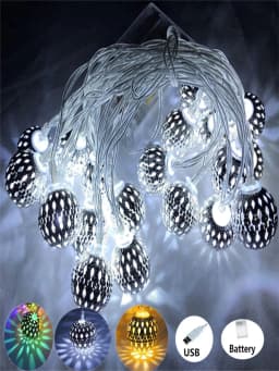 3M 5M 10M Moroccan Silver Metal Balls LED Fairy String Lights Battery USB Operated Wedding Christmas Outdoor Room Garland Deco