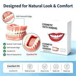 Natural‑Looking Silicone Full Dentures Upper Lower, Soft Comfortable Fit Daily Oral Care False Teeth for Men Women Daily Use