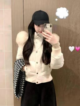 Winter Korean Vintage Short Zipper Padded Coat Women Aesthetic Design Long Sleeve Fur Collar Outerwear Casual Retro Slim Jacket