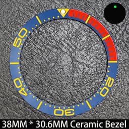 Sloping 38mm * 30.6mm Ceramic/Aluminum Blue Luminous Bezel GMT and Diving Watch Insert Fit for 40mm Watch Case Replacement Watch