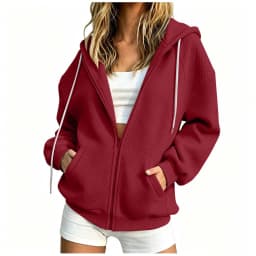 Women Winter Solid Color Pocketed Hooded Long Sleeved Coat Top Zippe Hoodies for Women