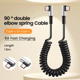 90 Degree Elbow Spring Cable USB Type C 6A Fast Charging 0.35-1.6M Retractable Data USB C To Type C Cable For iphone 15 Android