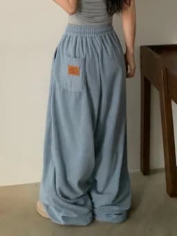 Afashion Retro Personalized Back Pocket Label Corduroy Wide Leg Elastic Waist Casual Pants Women's Winter New Style Loose Fit Tr