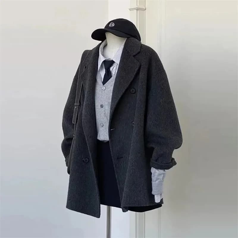 Short Double Sided Wool Coat Women's Loose Korean Woolen Suit Coats for Women Clothing Female New in Outwear Spring