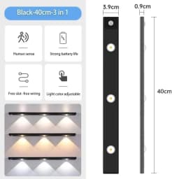 20-50cm LED Under Cabinet Lights Motion Sensor Night Light Ultra Thin Dimmable 3Color USB Rechargeable for Wardrobe Indoor