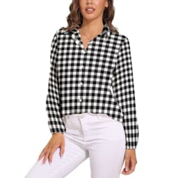 Black Checkerboard Blouse Classic Black and White Checker Office Print Blouses Women Autumn Oversize Long Sleeve Casual Shirts