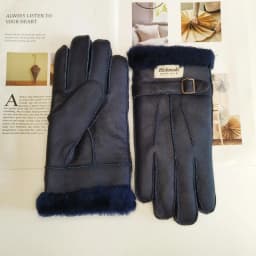 New men's sheepskin fur gloves thickened wool lining warm and cold resistant winter gloves leather