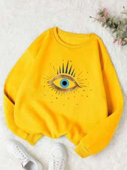 Casual Womens Sweatshirt Vintage Devil's Eye Prints Pullover Soft Breathable Loose Crewneck Hoodie Autumn Winter Female Clothing