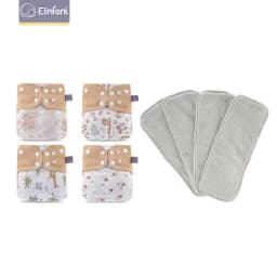 Elinfant 4 diapers with 4 absorbents gray mesh cloth inner one size baby for 3-15kg washable eco-friendly baby cloth diaper