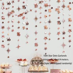 Iridescent Number 16 Paper Star Dot Garland Hanging Bunting for Sweet Rose Gold 16th Happy 16st Birthday Anniversary Party Decor