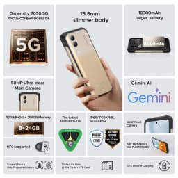 Global Version DOOGEE Blade20 Turbo 5G Rugged Phone Android 15 Gemini Al 10300mAh Battery 6.6'' HD+ 8GB 256GB NFC Smartphone