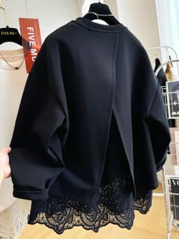 Lace Patchwork Fake Two-piece Pullover Spring Autumn Lazy O-neck Sweatshirts Mujer American Loose All-match Top for Women