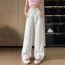 Broken Flower Straight Jeans Women's Spring Summer New Thin Loose Cover Casual Wide Leg Wide Leg Pants High Waist Female Jeans