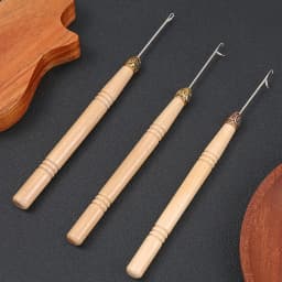 1/3/6/12PCS Hook Needle Tools Wooden Handle Hook Needle Lace Wig Making Knitting Micro Rings Loop Hair Extension Weaving
